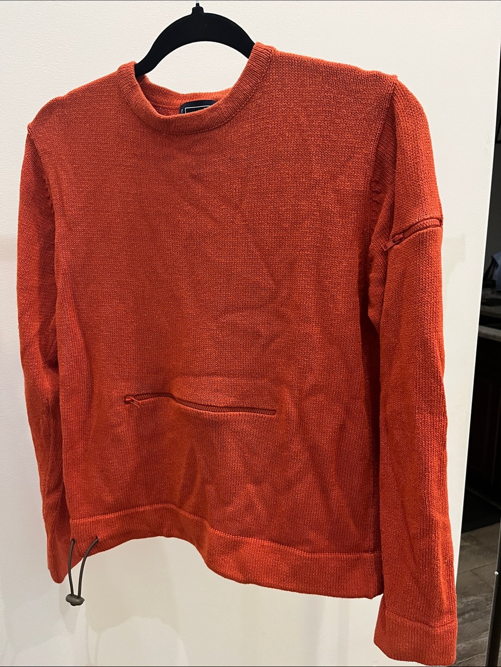 twik Rust-Orange Crewneck Sweater with Front Pocket Zip